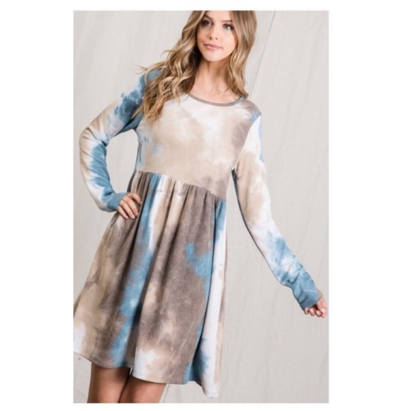 Waffled Tie Dye Mini Dress, Long Sleeve! Made in the USA!! Very Cute! Size-Small - Picture 8 of 16